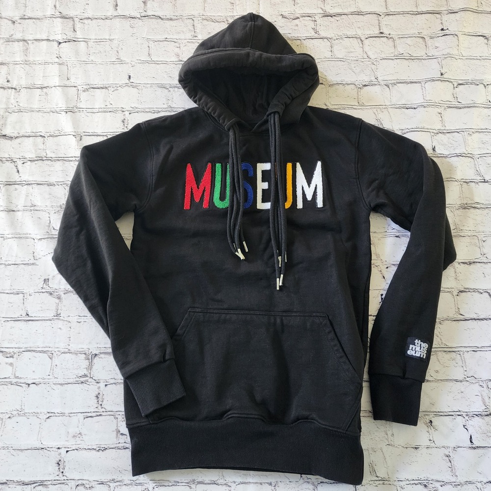 The Museum DC Hoodie Men's Small Black Multicolor Logo Embroidered Streetwear